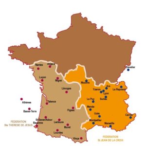 Carte Fédérations Carmélites Sud 